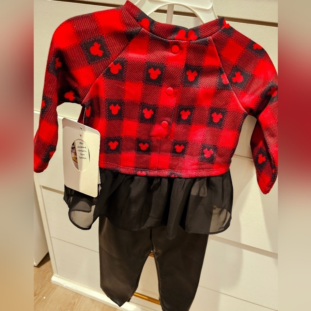 Red Plaid Mickey Mouse Outfit with Black Tulle 12 Months. - Picture 3 of 4